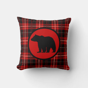 Woodsy Red Plaid Bear Print Cushion