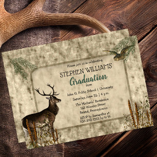 Woodsy Rustic Deer   Owl Graduation Party Invitation