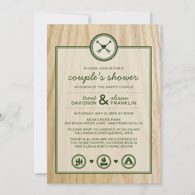Woodsy Wedding & Glamping Couple's Shower Invitation (Front)