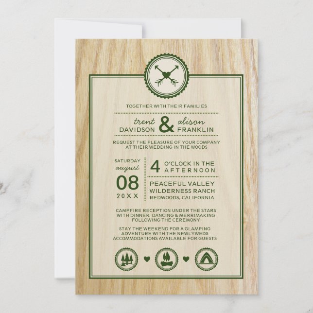 Woodsy Wedding & Glamping Invitation (Front)