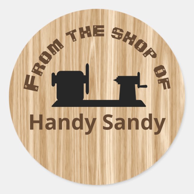 Woodturner Gift From the Shop Of Personalised Wood Classic Round Sticker (Front)