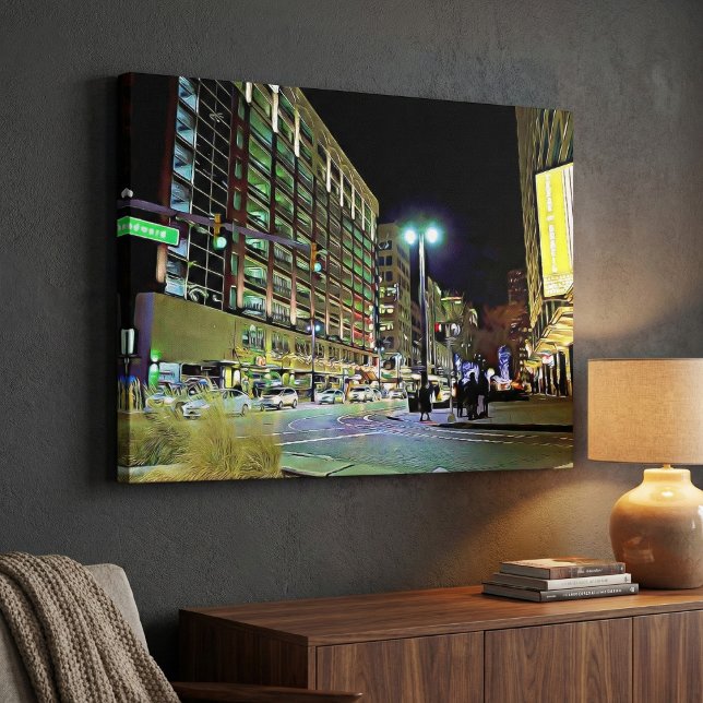  Woodward Ave. Detroit Canvas Print (A Night Out in Detroit.)