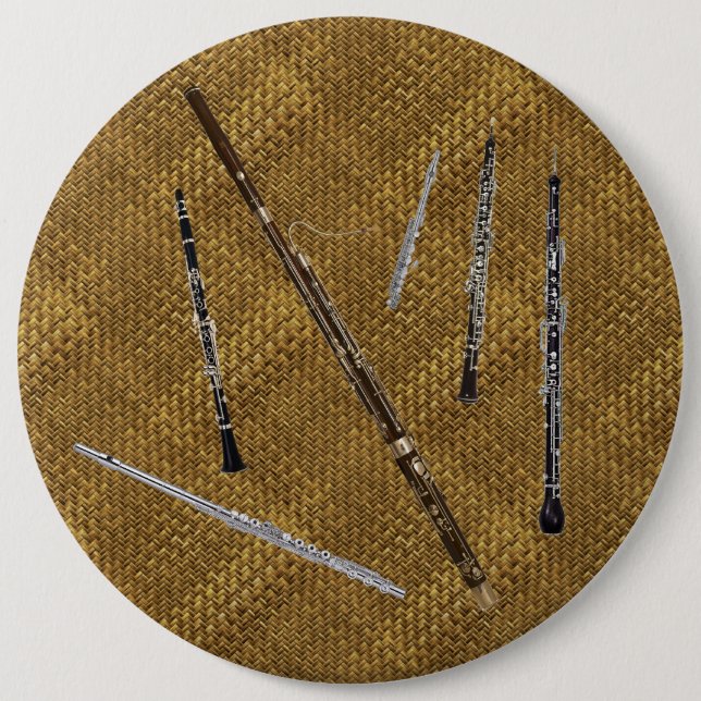 Woodwind Family on Basket Weave Look 6 Cm Round Badge (Front)