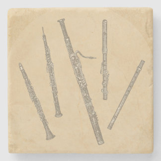 Woodwind Instruments Old Line Drawings Stone Coaster