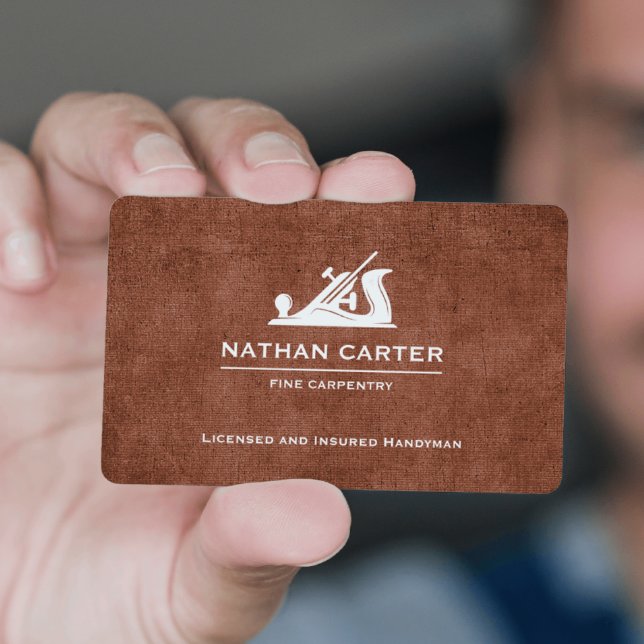 Woodworker Carpenter Jack Plane Grunge BROWN Business Card (Creator Uploaded)