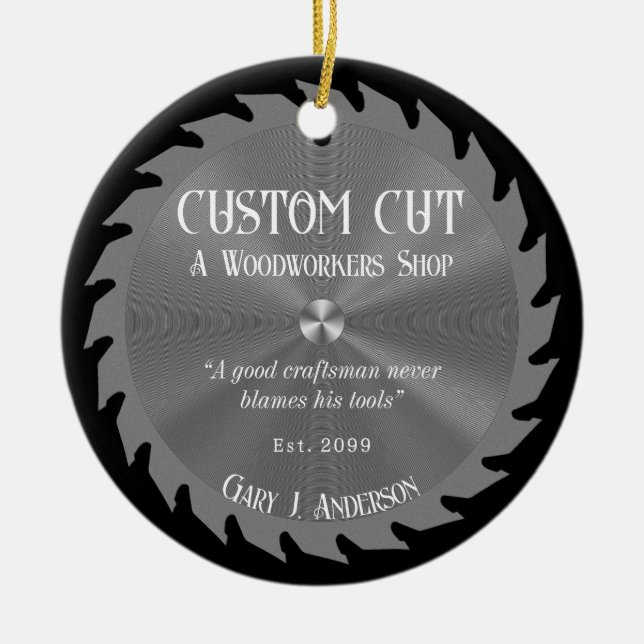 Woodworker Carpenter Saw Blade Ceramic Tree Decoration (Front)