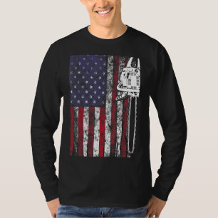 Woodworker Chainsaw Wood Logger Us Flag Lumberjack T-Shirt