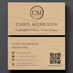 Woodworker Wood QR Code Professional Business Card
