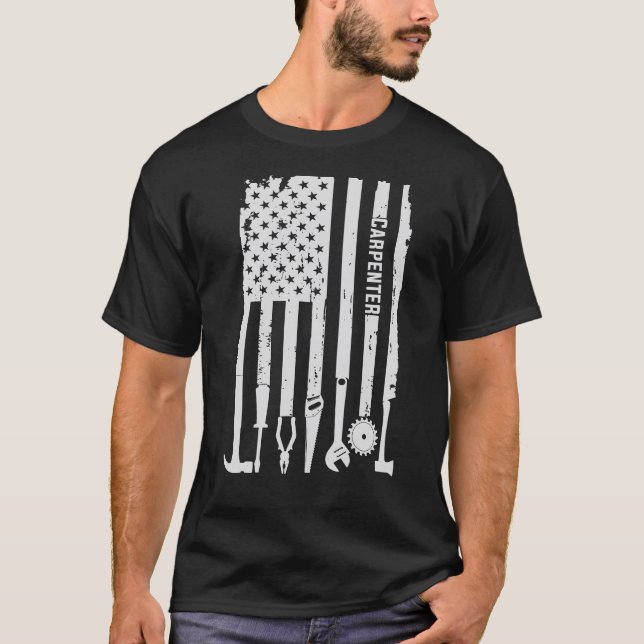 Woodworking Carpenter American Flag 4th Of July T-Shirt (Front)