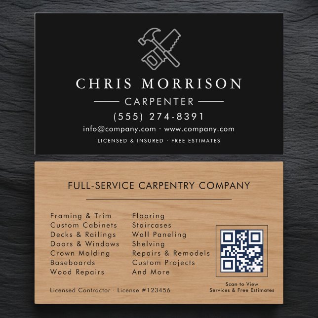 Woodworking Carpenter Carpentry QR Code Business Card (Creator Uploaded)