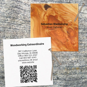 Woodworking Craftsman Finish Wood Texture QR Code Square Business Card