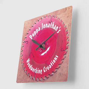 Woodworking Handyman Red Circular Saw Blade Tools Square Wall Clock