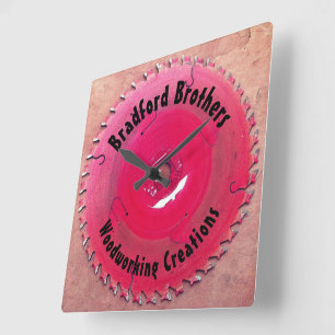Woodworking Handyman Red Circular Saw Blade Tools Square Wall Clock