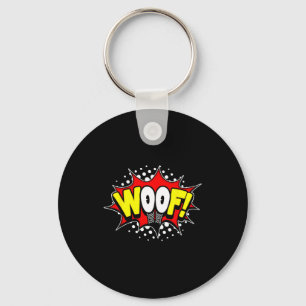 Woof! cartoon eyes catcall action word comic book key ring