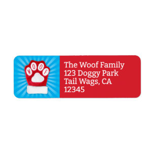 WOOF Christmas Dog Red Paw Mitten Return Address