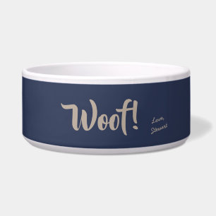 Woof Cute Tan Text Navy Blue Personalised Pet