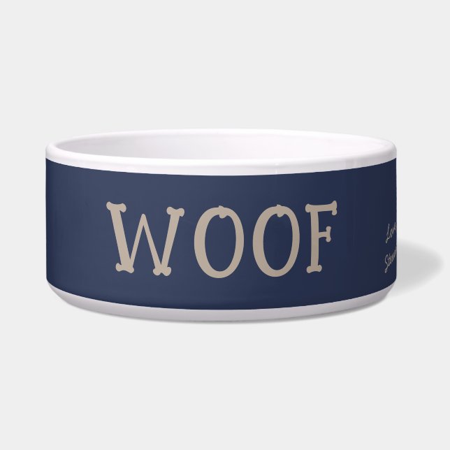 Woof Cute Typography Navy Blue Personalised Pet (Front)