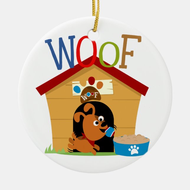 Woof Dog Ceramic Tree Decoration (Front)