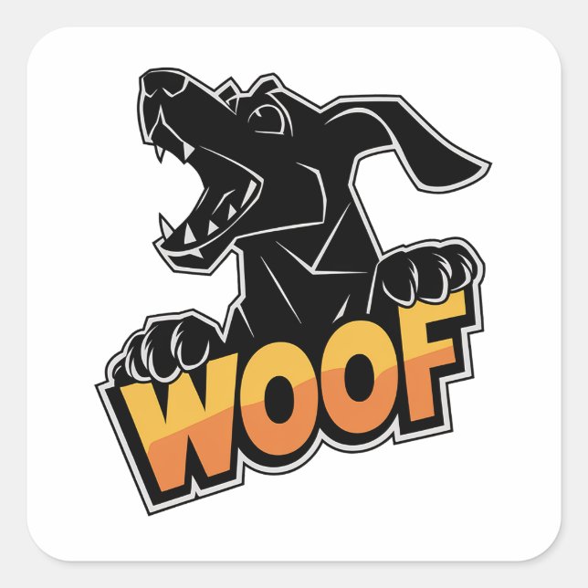 Woof Dog Illustration Square Stickers (Front)