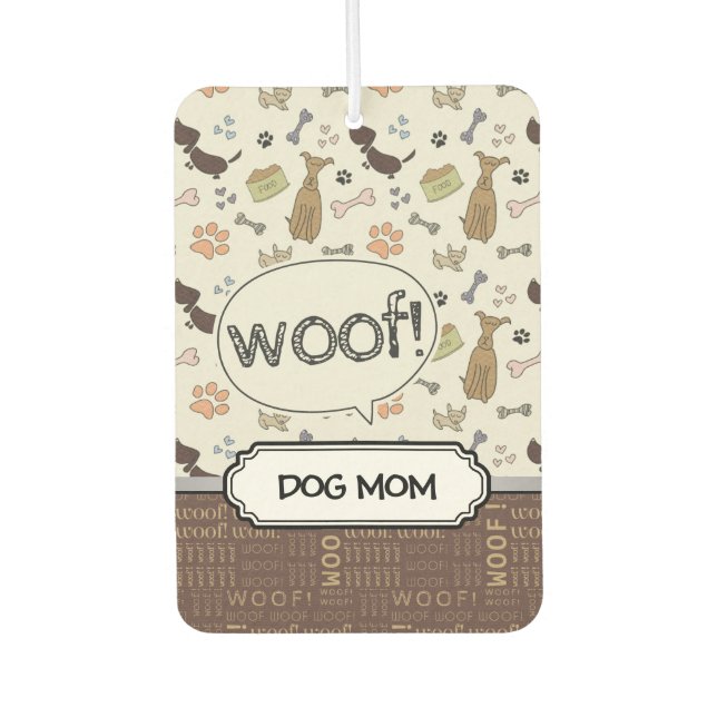WOOF! Dog Lover - Puppies pattern personalised Car Air Freshener (Front)