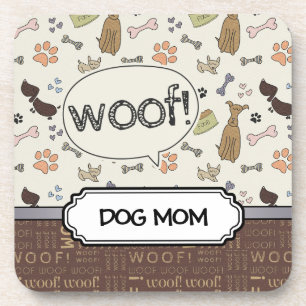 WOOF! Dog Lover - Puppies pattern personalised Coaster