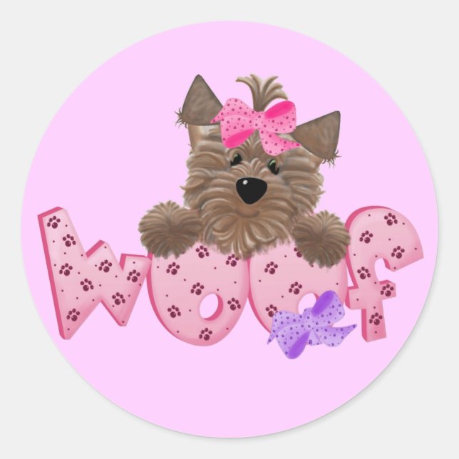Woof Dog Pink Tshirts and Gifts Classic Round Sticker (Front)