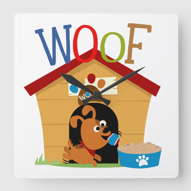 Woof Dog Square Wall Clock (Front)