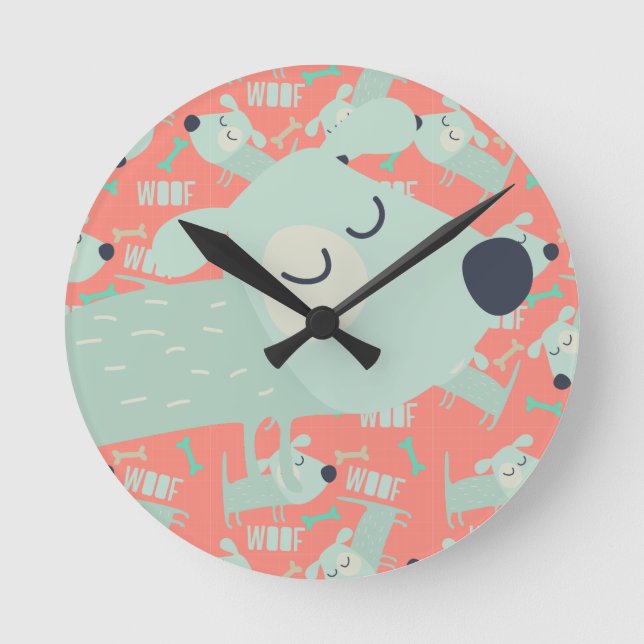 Woof Dogs and Bones Round Clock (Front)