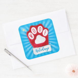 WOOF Holidays Cute Red Paw Christmas Dog Mitten Square Sticker
