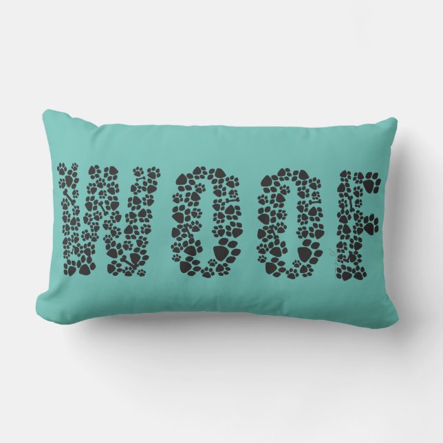 Woof/Love Paw Prints Lumbar Pillow (Front)