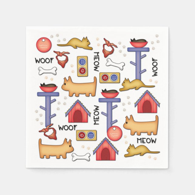 Woof & Meow White Paper Napkins (Front)