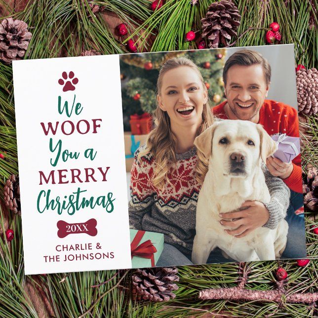 Woof Merry Christmas Cute Pet Dog Photo Postcard (Creator Uploaded)