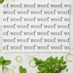 WOOF modern typography dog pet barking paws fun Tea Towel
