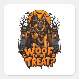 Woof Or Treat German Shepherd Halloween Funny Dog Square Sticker