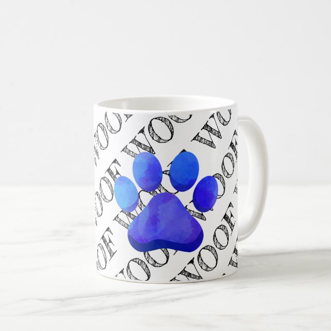 WOOF Pattern Blue Paw Print Colourful Modern Fun  Coffee Mug (Front Right)