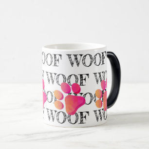 WOOF Pattern Pink Paw Print Colourful Modern Fun  Magic Mug