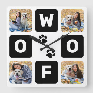Woof Paw Prints Pet Dog Lover Photo Square Wall Cl Square Wall Clock