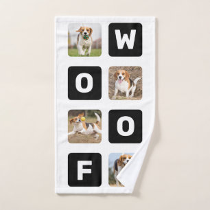 Woof Personalised Pet Dog Lover Photo Collage Hand Towel