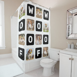 Woof Personalised Pet Dog Lover Photo Collage Shower Curtain