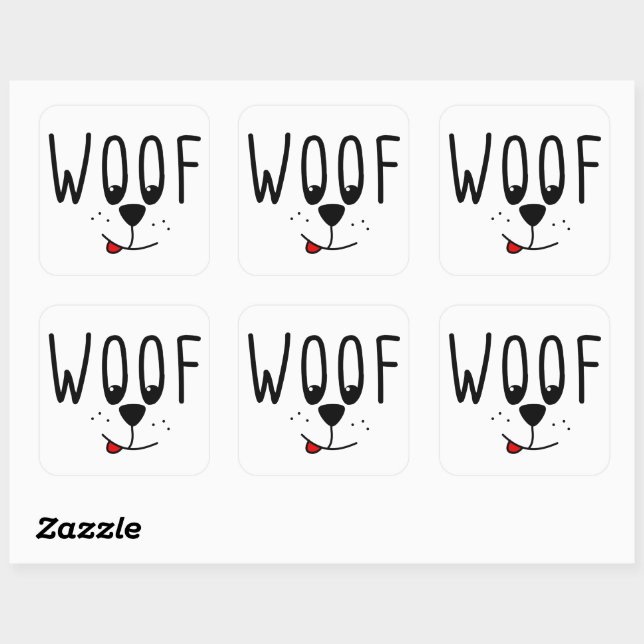 Woof! Pet Lovers Cute Puppy Dog Cartoon Gift Square Sticker (Sheet)