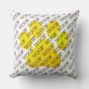 WOOF Typography Dog Paw Print Modern Pet Fun Cushion
