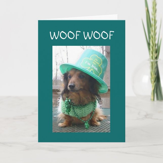 WOOF WOOF PARY WITH ME PLEASE (ST. PAT'S DAY) CARD (Front)