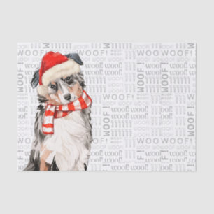 Woof Word Art and Australian Shepherd Santa Dog Tissue Paper