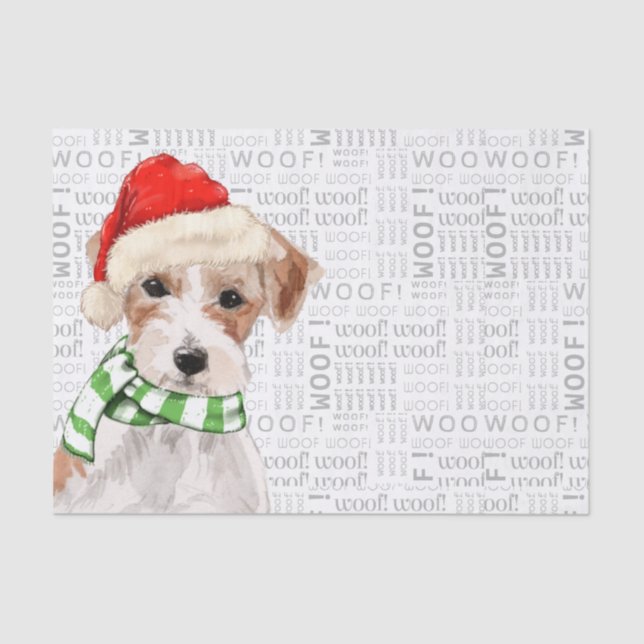Woof Word Art and Christmas Jack Russell Dog Tissue Paper (Front)