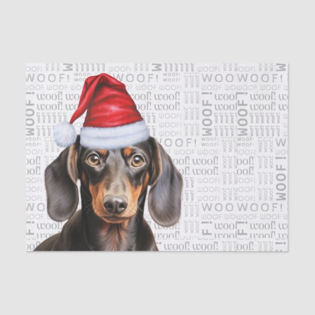 Woof Word Art and Christmas Smooth Dachshund Dog Tissue Paper (Front)