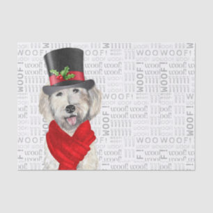 Woof Word Art and Yellow Labradoodle Dog Christmas Tissue Paper
