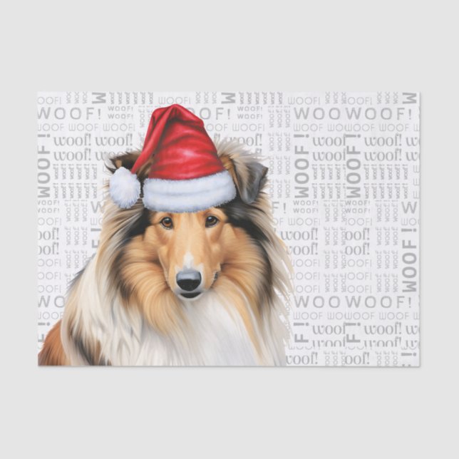 Woof Words and Christmas Collie Dog Lover Holiday Tissue Paper (Front)
