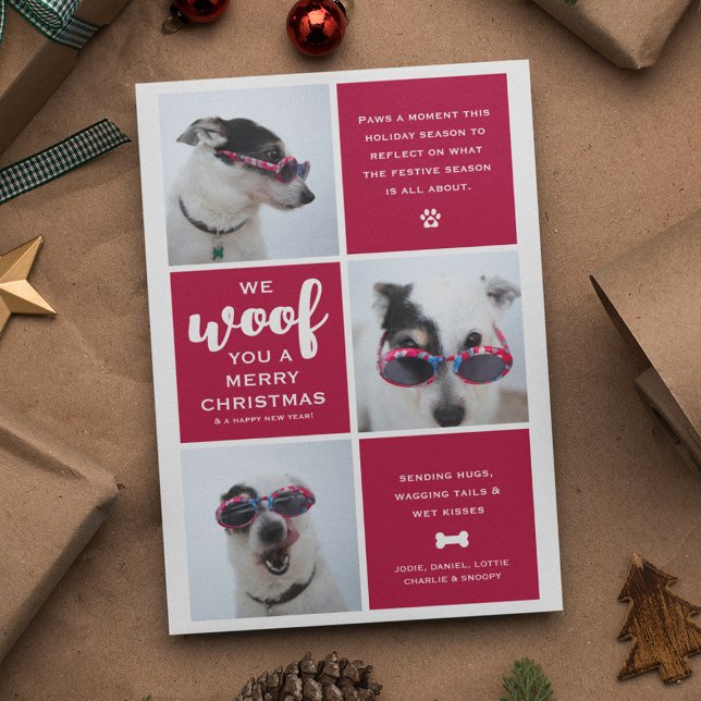 Woof you a Merry Christmas Photo Collage  Holiday Card (Creator Uploaded)