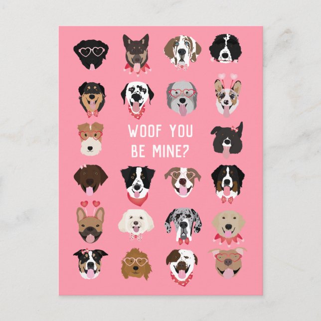 Woof You Be Mine Dog Face Pattern Postcard (Front)