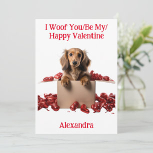 Woof You/Be My/Happy Valentine Dachshund Puppy Holiday Card